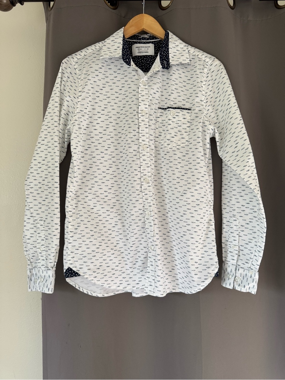 PaperDenim & Cloth Men's White Patterned Long-Sleeve Shirt with Contrast Collar